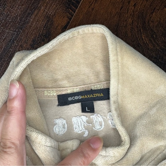 BCBG Max Azria Women's Vintage Y2K velour jacket beige 2 way zipper large GUC - Picture 11 of 16